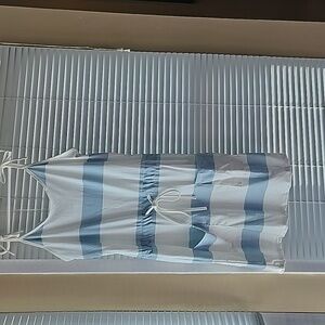 Beach Cover Up White And Sage Stripe With Pockets NWOT